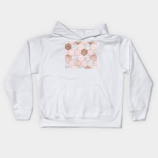 Rose gold dreaming - marble hexagons Kids Hoodie